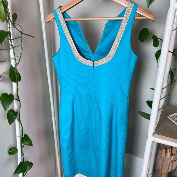 Lilly Pulitzer- Shift Dress- Teal & Gold - Size 00 - Like New - Picture 3 of 6
